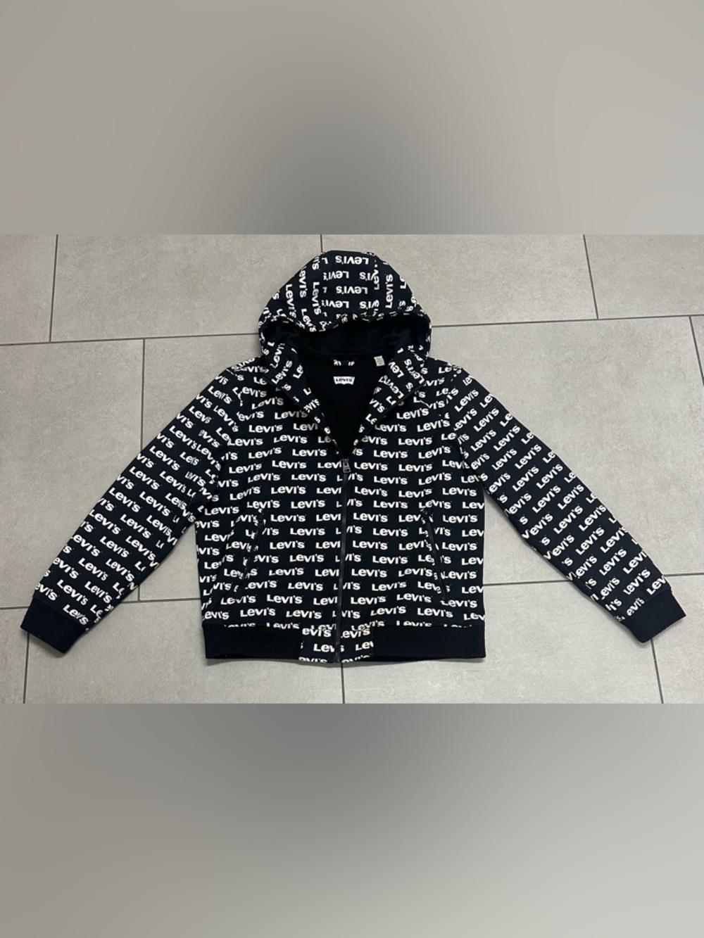 Levi's Men’s Jacket XL Logo Print Hooded Full Zip Black and White
